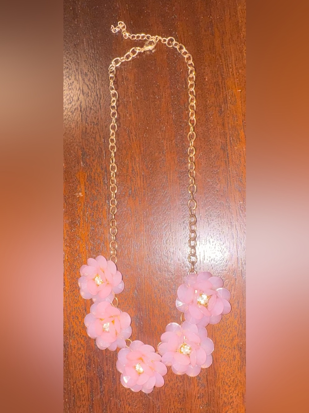 Vintage Pink Acrylic Flower Statement Bib Necklace
